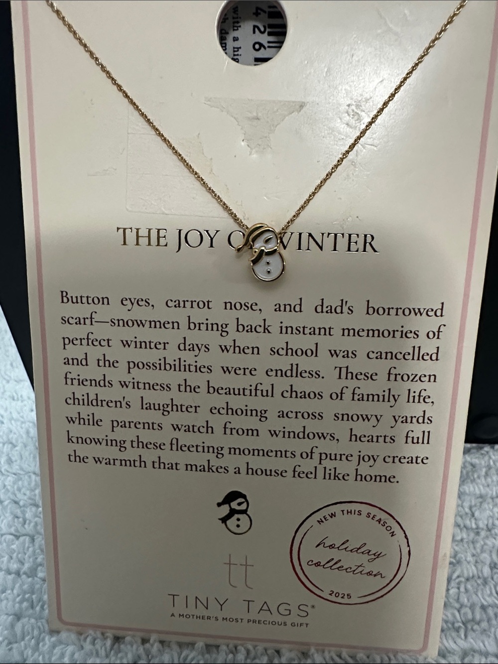 Gold Snowman Pendant Necklace - White Enamel NWT by Tiny Tags